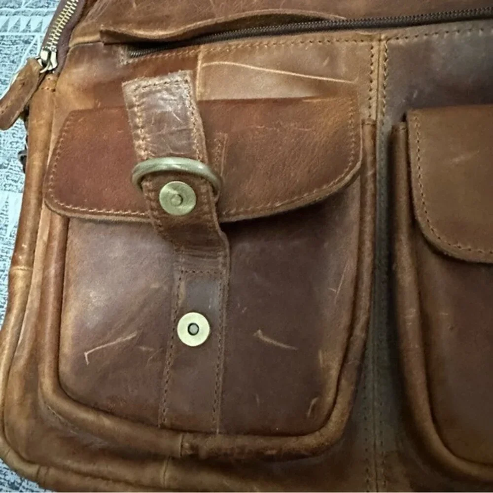 Men’s Brown Leather Briefcase Laptop Messenger Bag Vintage Work Business Satchel